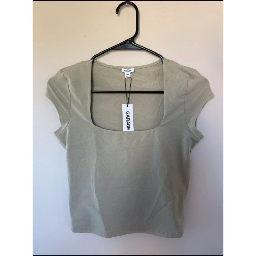 NWT Garage Sage Green Square Neck Cap Sleeve Top - Medium